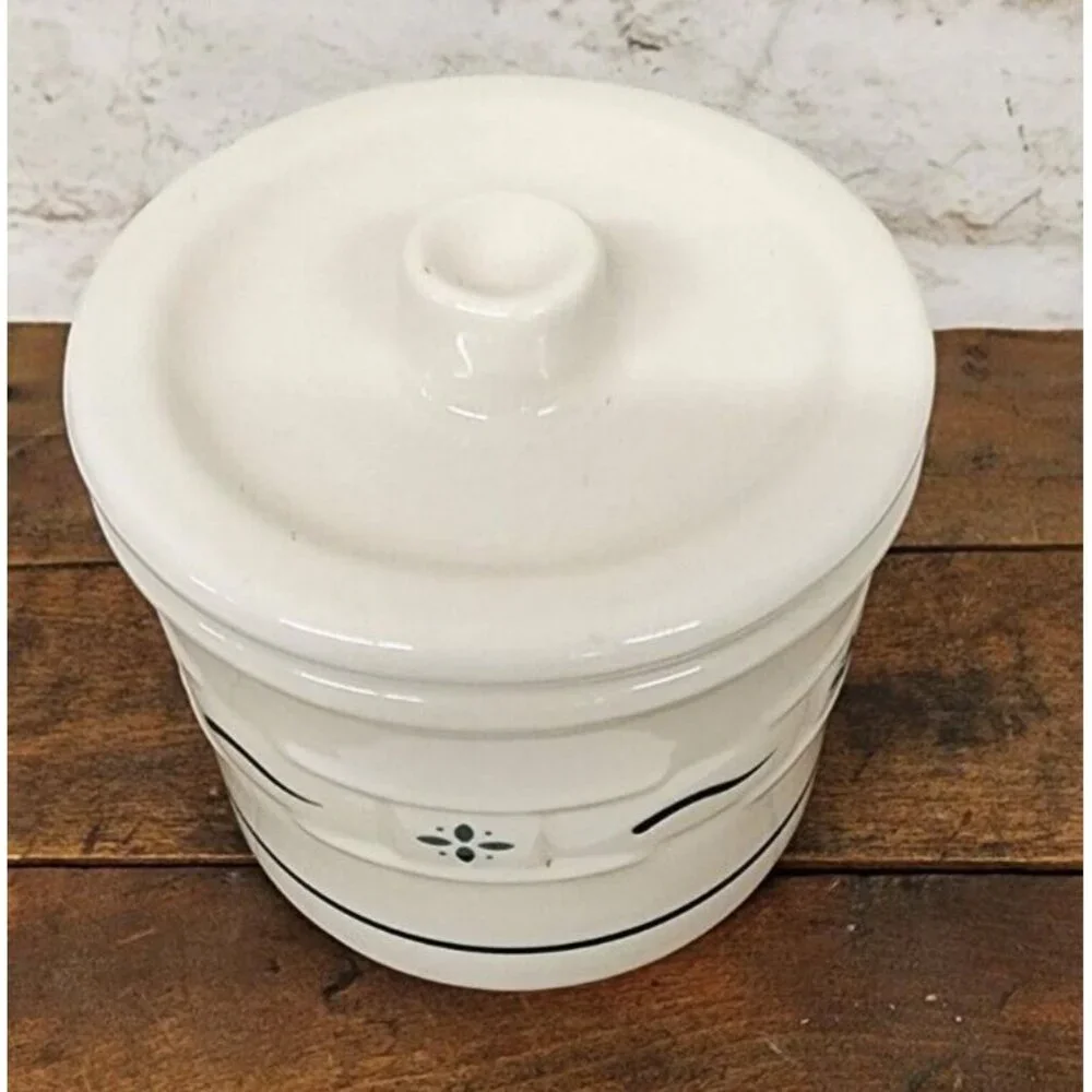 Longaberger Woven Traditions Green Crock w/ Lid Canister - Picture 3 of 7